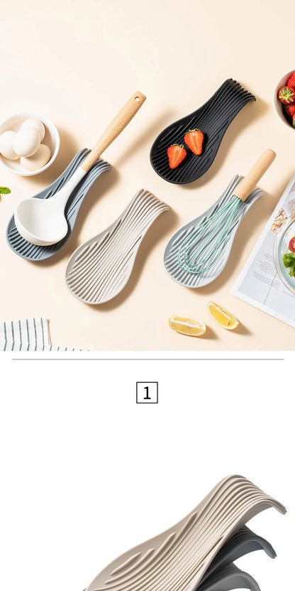 Silicone Insulated Spoon Holder & Placemat – Heat Resistant Cutlery Shelving Kitchen Tool