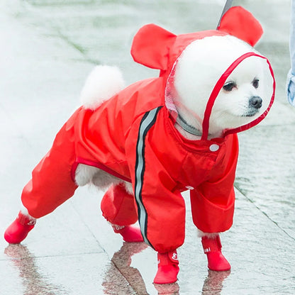 Dog Raincoat with Bear Hood – Waterproof Full Body Rain Jacket for Puppies & Small Dogs | XS–XXL