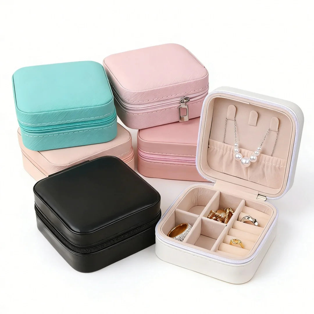 Portable Mini Leather Jewelry Travel Organizer Box – Earrings, Rings & Necklace Case