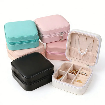 Portable Mini Leather Jewelry Travel Organizer Box – Earrings, Rings & Necklace Case