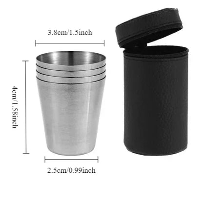 4Pcs Stainless Steel Travel Cup Set – Mini Outdoor Whiskey Glass Personalized Gift