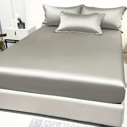 Modern Satin Ice Silk Solid Color Fitted Sheet – Smooth Bedroom Bedspread (Excluding Pillowcases)