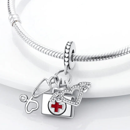 925 Sterling Silver Stethoscope Charm Bead – Medical DIY Jewelry for Bracelets
