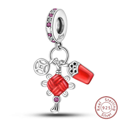 925 Sterling Silver Red Wine, Chili & Dumbbell Charm Bead – Fun DIY Jewelry