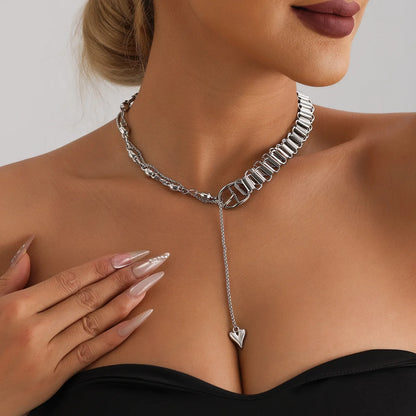 Y2K Heart Pendant Multilayer Choker Necklace – Glass & Zinc Alloy Women’s Jewelry