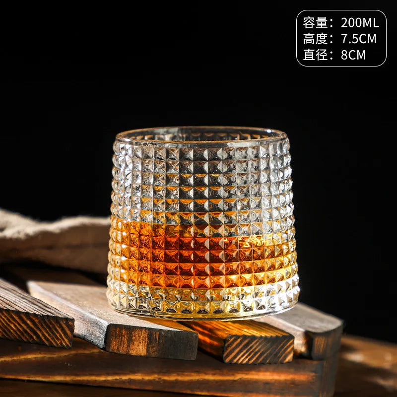 200ML Rotatable Whiskey Glass with Wooden Base – Novelty Old Fashioned Wine Cup