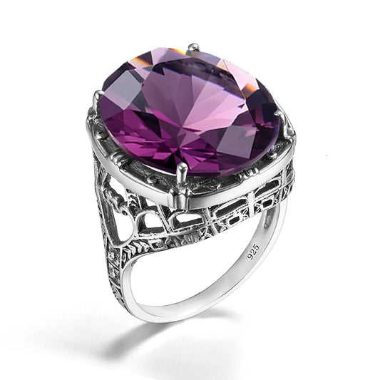 Real 925 Silver Women Amethyst Gemstone Ring Wedding Rings Handmade Processing Victorian Antique Jewelry