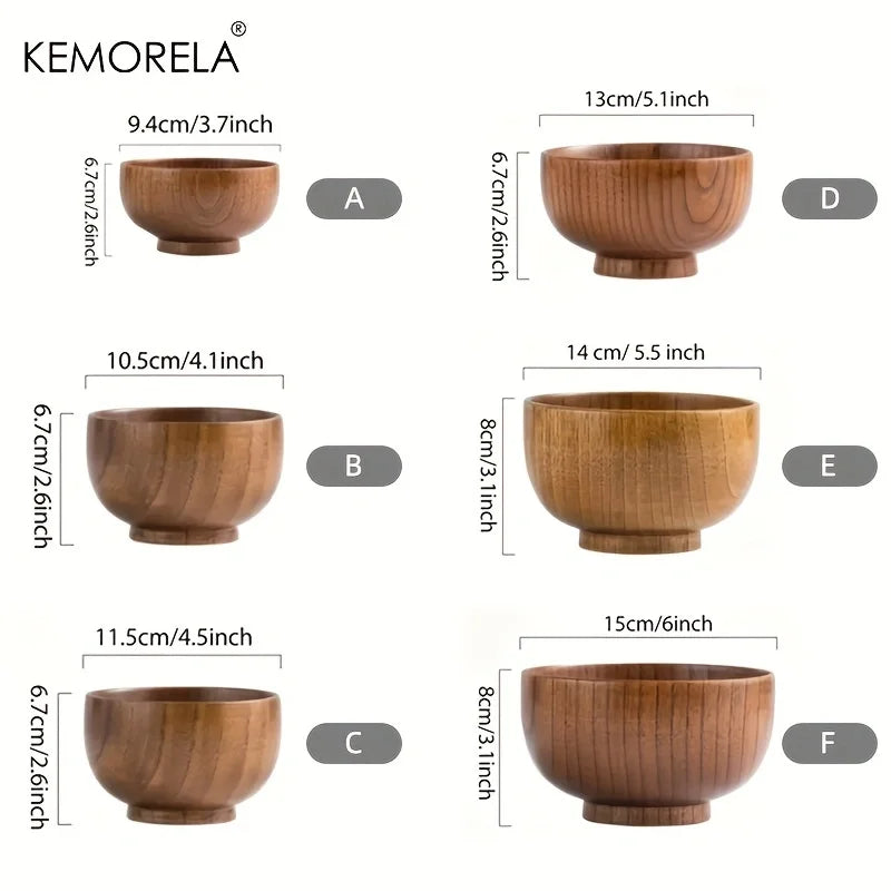 1PCS Natural Wooden Rice Bowl Household Salad Ice Cream Fruit Wooden Bowl Kitchen Food Storage Tableware