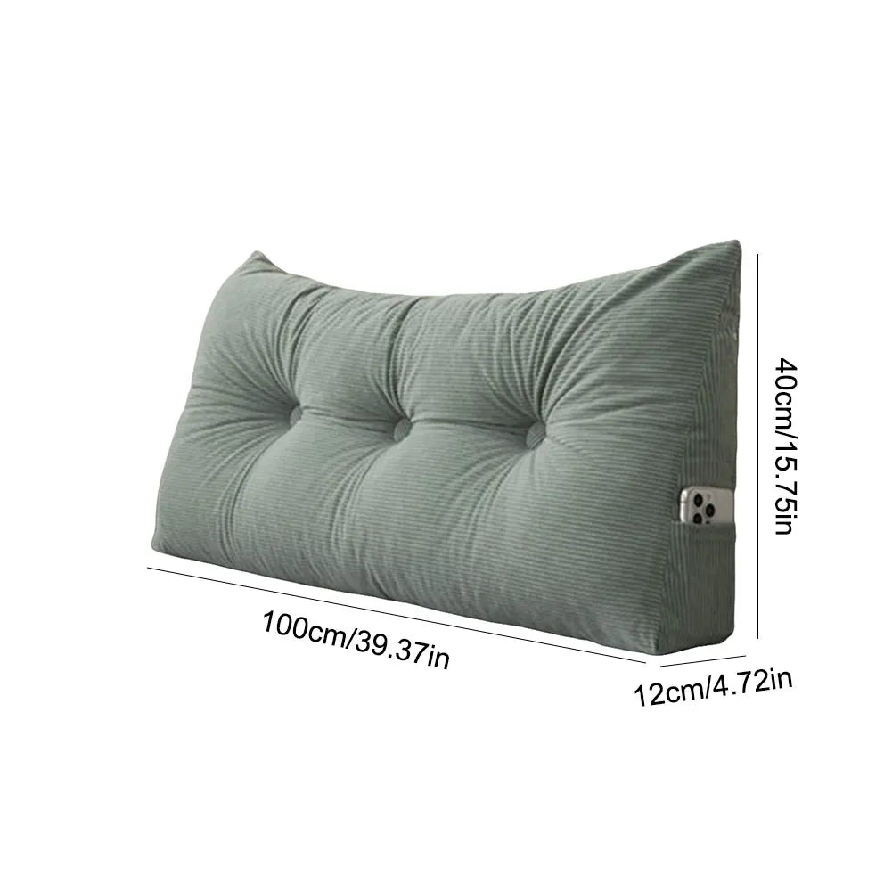 Corduroy Wedge Triangle Headboard Bolster Pillow 100x40x12cm – Back Support Reading Cushion with Side Pockets