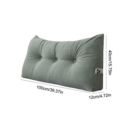 Corduroy Wedge Triangle Headboard Bolster Pillow 100x40x12cm – Back Support Reading Cushion with Side Pockets