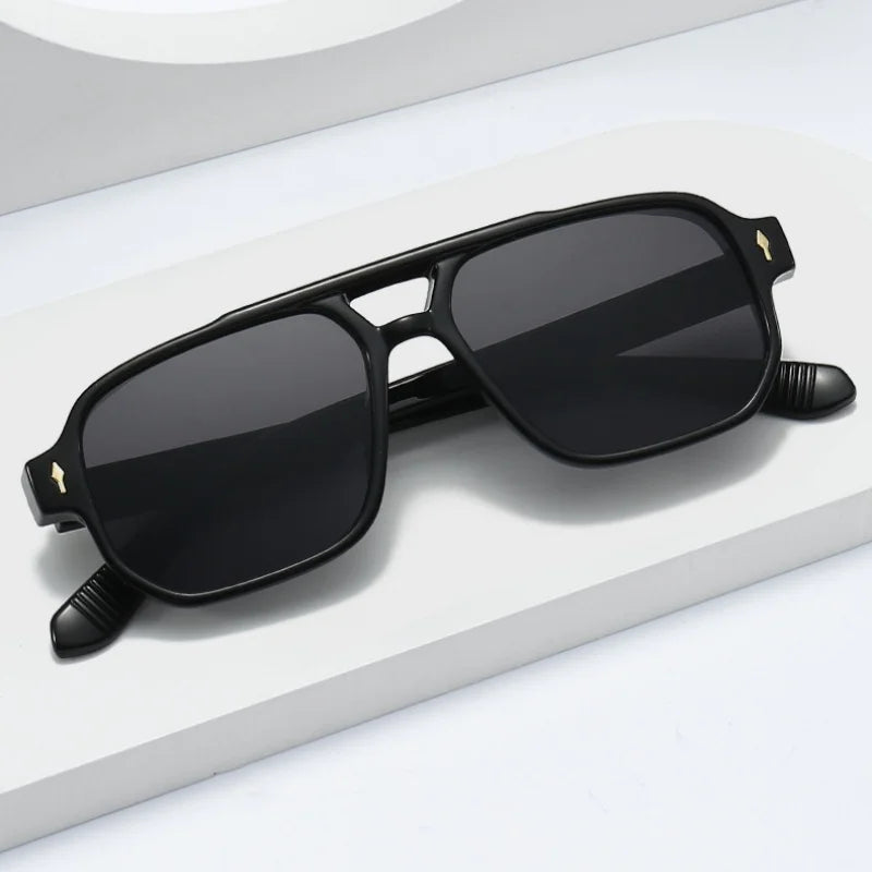 Retro Double Bridge Square Sunglasses – Luxury Rivet Design UV400 Unisex