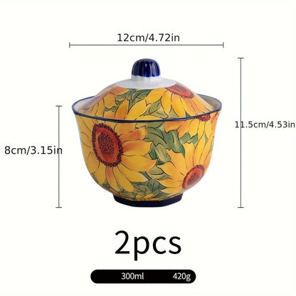 Sunflower Ceramic Baking Pan – 300ml Oven & Microwave-Safe Stew Pot with Lid