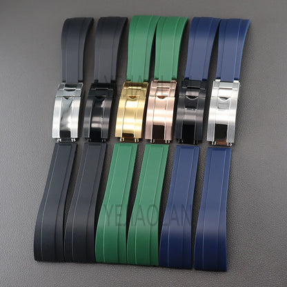 Silicone Watch Strap 20mm with Stainless Steel Buckle – Compatible with Rolex Daytona, SKY-DWELLER, YACHT-MASTER & NH35 Watches