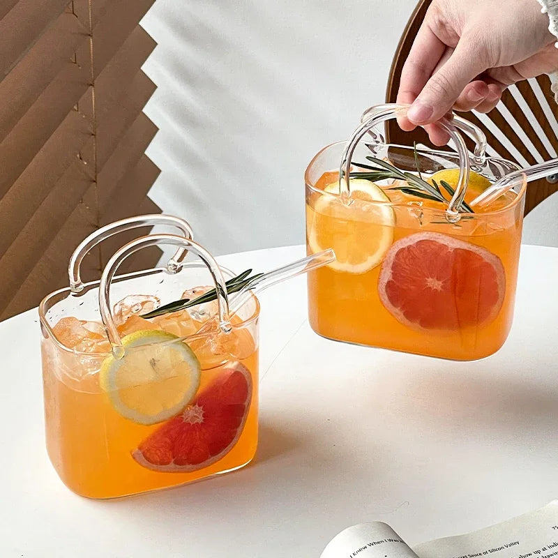 770ML Handbag Glass Beverage Cup with Straw – Cocktail Fruit Tea Juice Mug