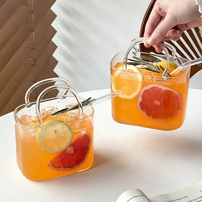 770ML Handbag Glass Beverage Cup with Straw – Cocktail Fruit Tea Juice Mug