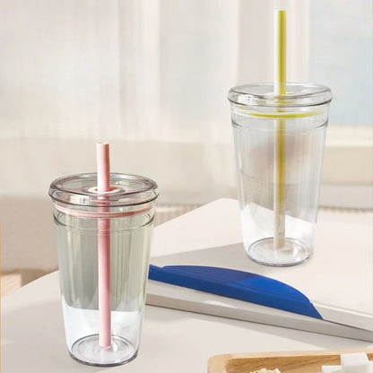 450ML Reusable Plastic Straw Cup – Transparent Coffee Tumbler for Car & Office
