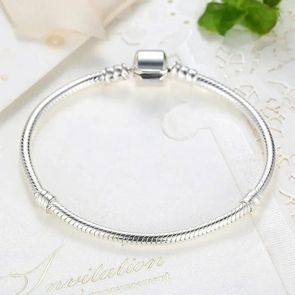 925 Sterling Silver Snake Bone Charm Bracelet – Smooth Handmade Jewelry for Women