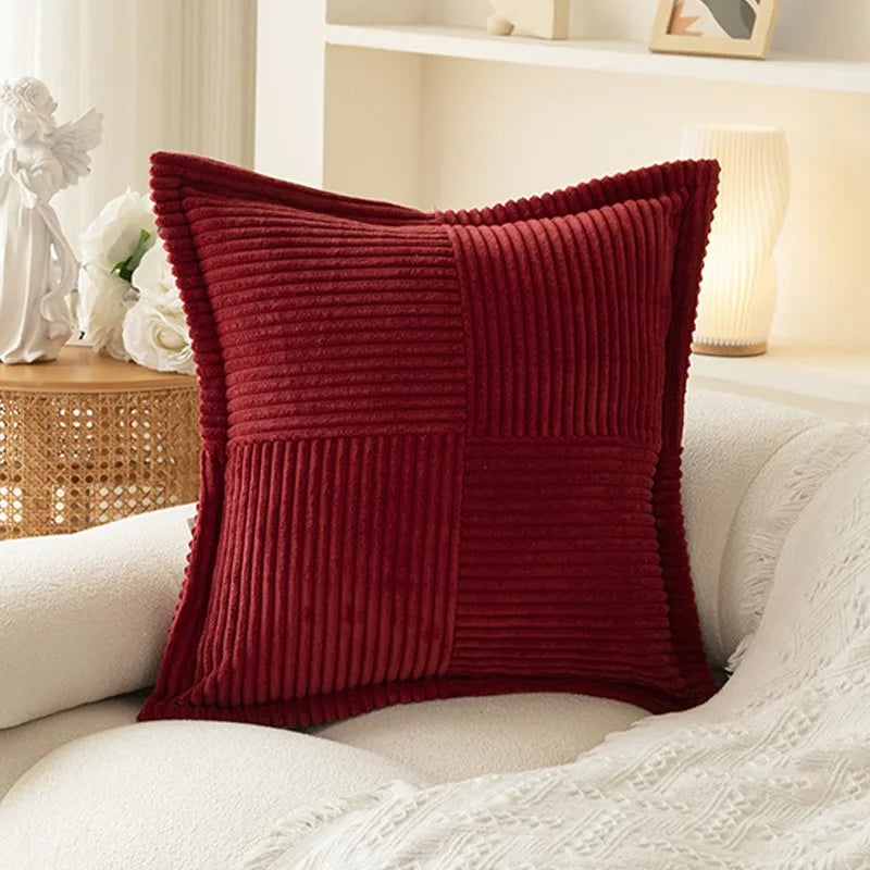 Broadside Ttriped Throw Cushion Cover 45x45cm Corduroy Pillow Covers with Splicing 18x18Inch Pillowcase for Sofa  Bed Livingroom