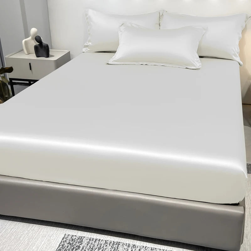 Modern Satin Ice Silk Solid Color Fitted Sheet – Smooth Bedroom Bedspread (Excluding Pillowcases)