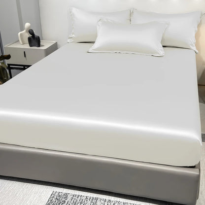 Modern Satin Ice Silk Solid Color Fitted Sheet – Smooth Bedroom Bedspread (Excluding Pillowcases)