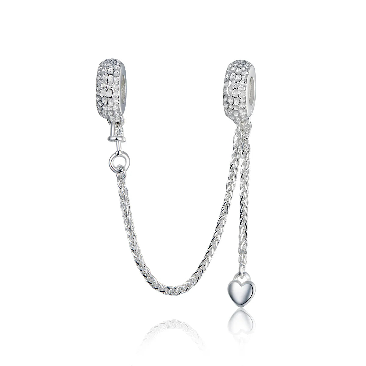 WOSTU 925 Sterling Silver Amimal Safety Chain Heart Key Flower Pendant CZ Charms Stopper Fit Original Bracelet DIY Fine Jewelry