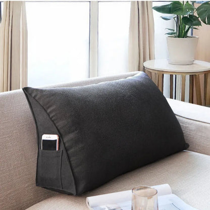Soft Sofa Triangle Back Cushion Cover – Rectangular Bed Headboard Backrest Support Pillowcase with Pockets