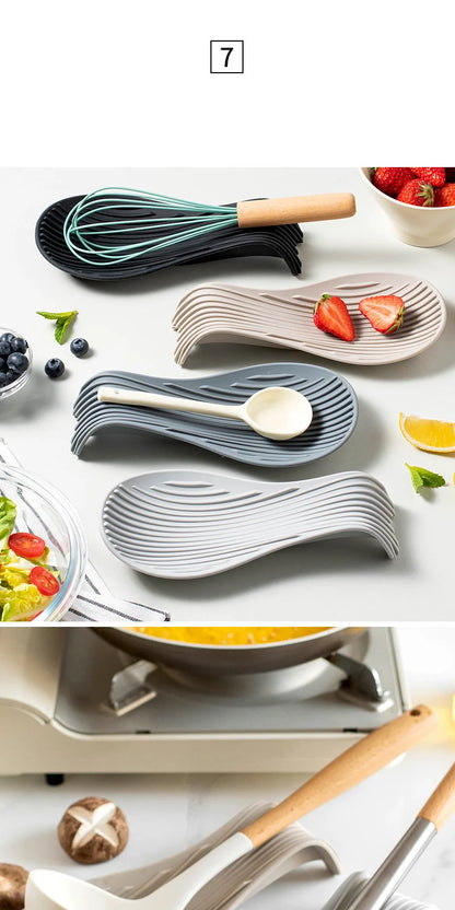 Silicone Insulated Spoon Holder & Placemat – Heat Resistant Cutlery Shelving Kitchen Tool