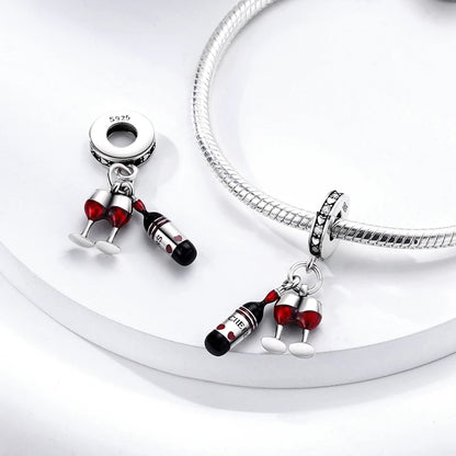 925 Sterling Silver Red Wine, Chili & Dumbbell Charm Bead – Fun DIY Jewelry