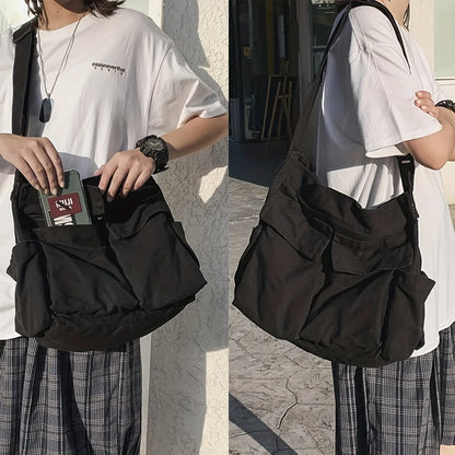 Workwear Canvas Shoulder Bag Large Capacity Retro Messenger Bag New Student Class Messenger Bag - BeeTrendyShop.COM