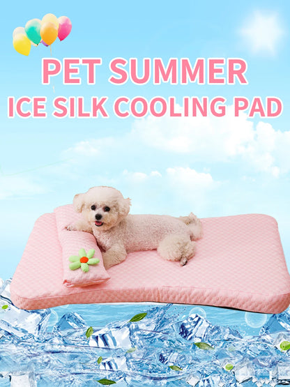 Summer Cooling Pet Bed - Ice Silk Mat with Pillow for Dogs & Cats - BeeTrendyShop.COM