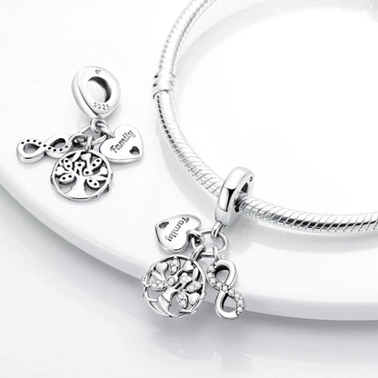 925 Sterling Silver Tree of Life & Peach Heart Charm Bead – Sweet Love DIY Jewelry