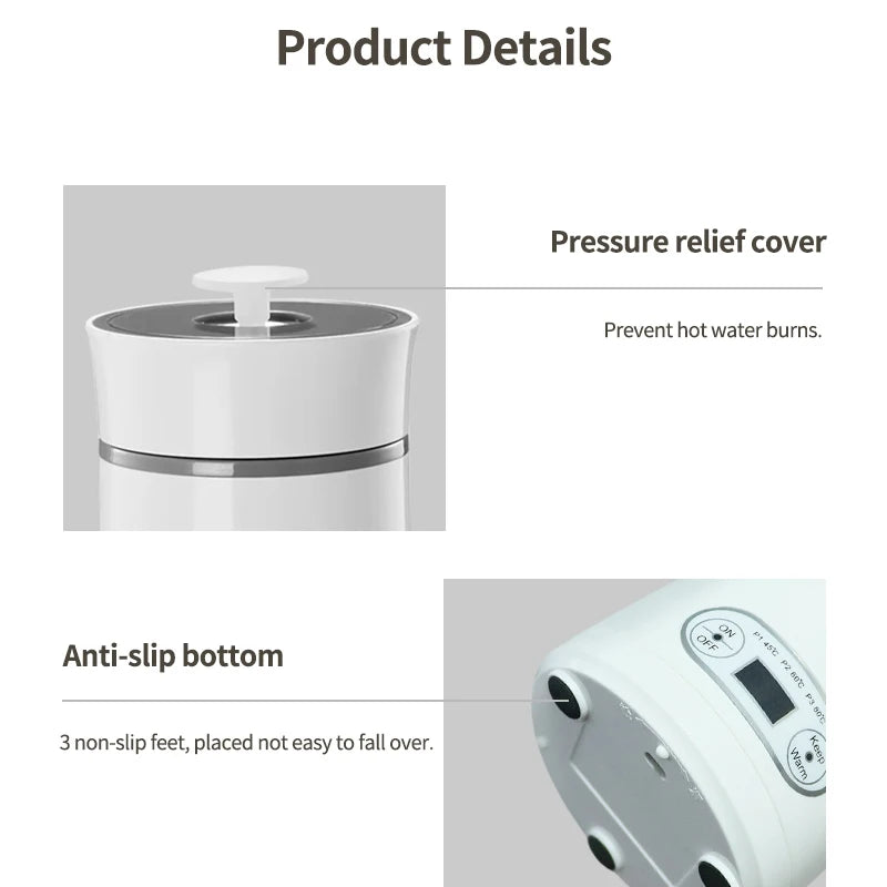 Portable Electric Kettle for Travel – Mini Stainless Steel Water Boiler for Tea & Coffee