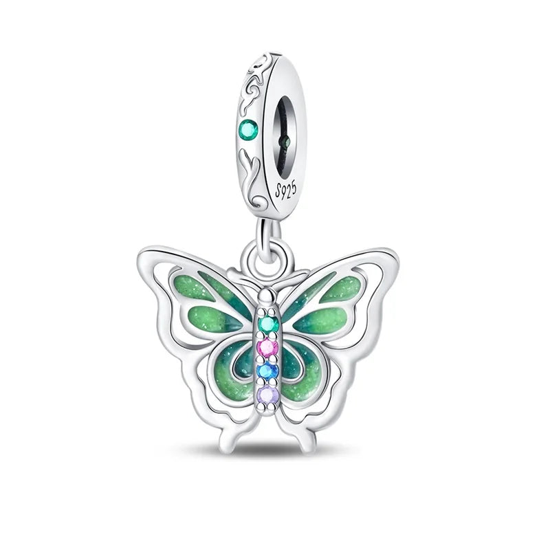925 Silver Plating Colorful Butterfly Insect Animal Charms Beads Sparkling Zircon Fit Qikaola 925 Original Bracelets DIY Jewelry