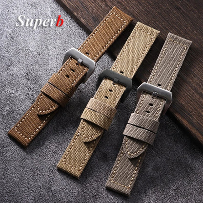 Three watch straps in brown and beige on a textured surface with 'Superb' branding.