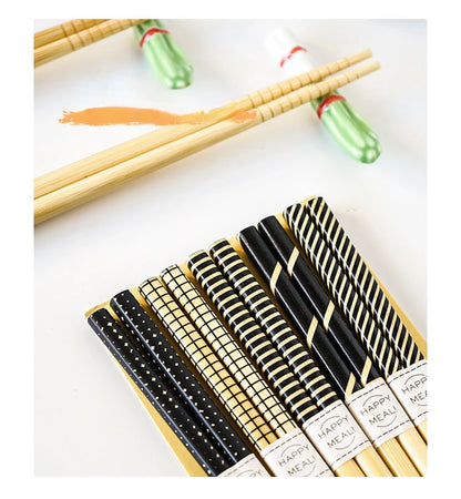5-Pair Cute Multi-Color Bamboo Chopsticks Set – Non-Slip Household Wooden Tableware