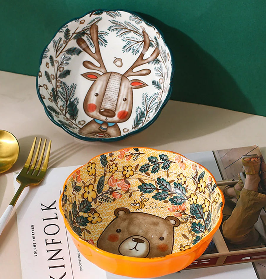 Ceramic Bakeware With Handle Forest Animals Baking Pan  Underglaze  Kitchen Tableware Salad Bowl Au Gratin Dishes