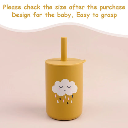 Baby Feeding Straw Cup – Anti-Hot Leakproof Silicone Toddler Water Bottle