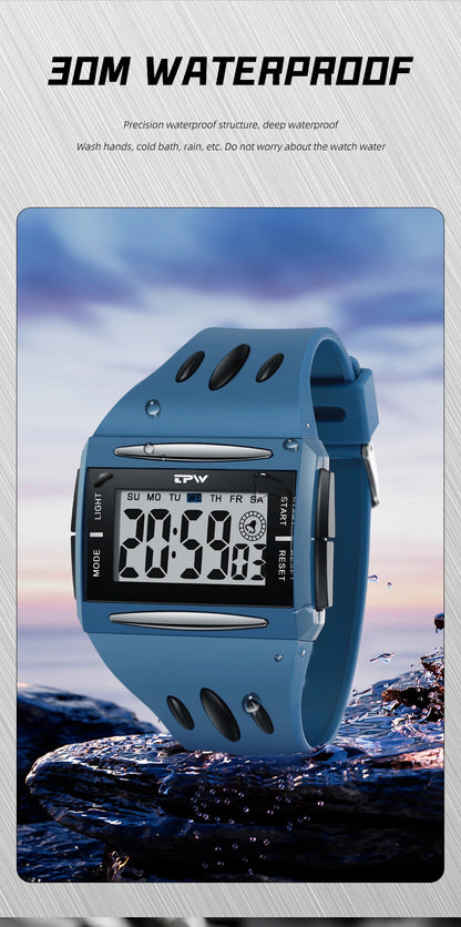 Fashion Digital Watch for Boys & Men – Luminous, Waterproof, Large Screen, Multifunction Sport