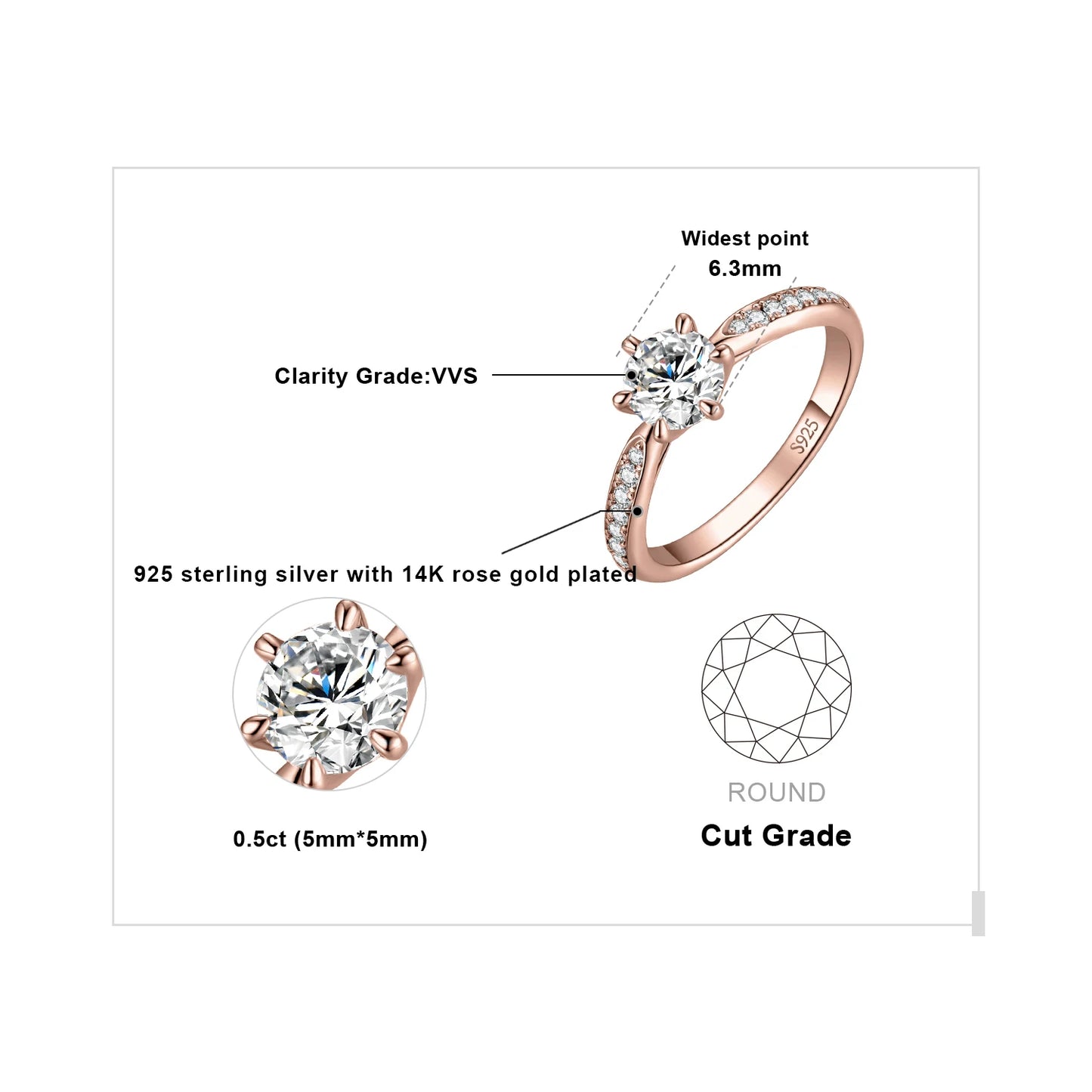 JewelryPalace Moissanite D Color 1ct 1.5ct 2ct 3ct Round S925 Sterling Silver Wedding Engagement Ring for Women