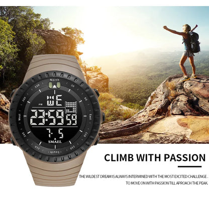 Men's Digital Military Sport Watch – Waterproof, Big Dial, Tactical Black, Stopwatch