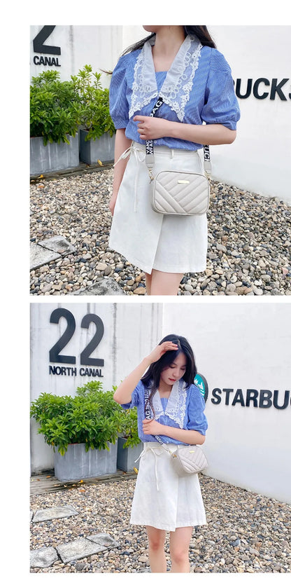 High quality women's PU rolling strip camera bag shoulder bag mobile phone bag casual crossbody bag - BeeTrendyShop.COM