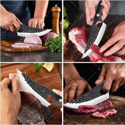 Handmade Forged Kitchen Knife Set – Multifunctional Chef Knives with Bottle Opener