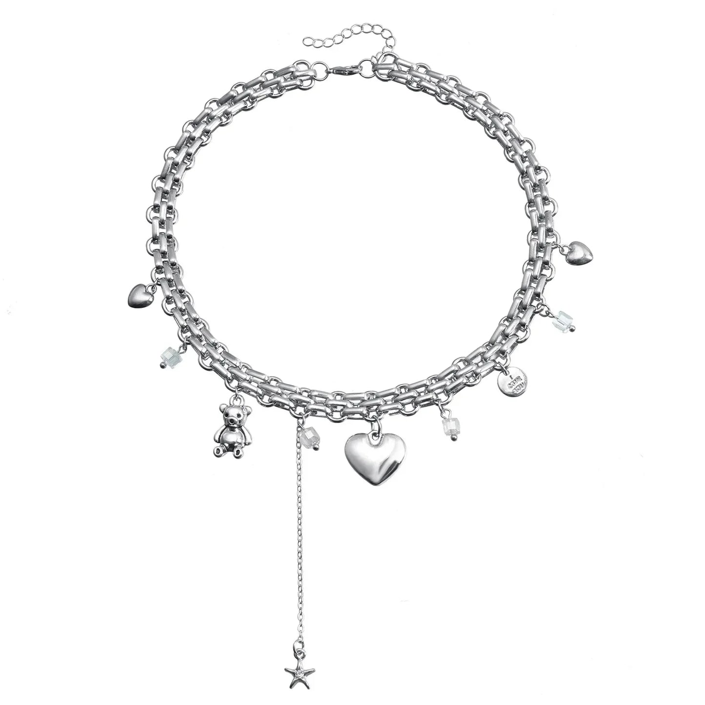 Layered Necklaces Heart Pendant Chain Jewellery Women Y2k Choker Glass Neck Collier Colar Feminino Cadenas Para Mujer for Girls