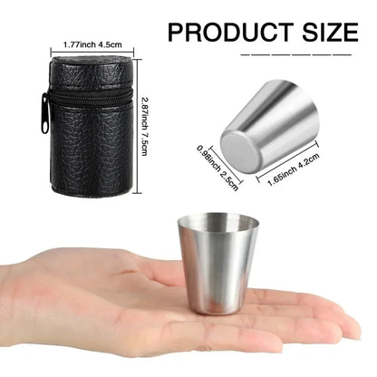 4Pcs Stainless Steel Travel Cup Set – Mini Outdoor Whiskey Glass Personalized Gift