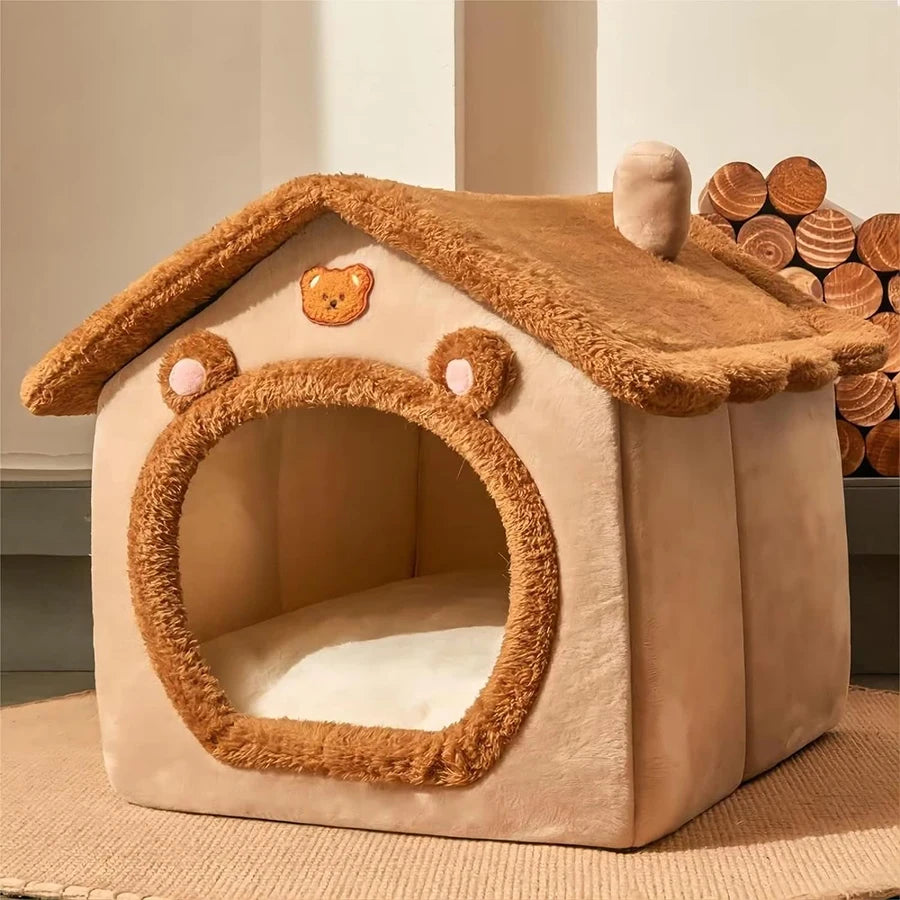 Foldable Pet Cave Bed - Removable & Washable for Cats and Small Dogs