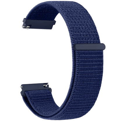Navy blue woven watch strap on a white background