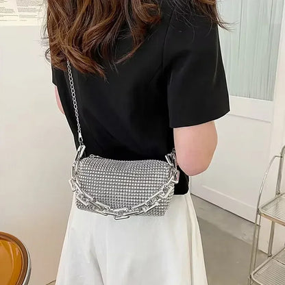 Allover Rhinestone Bucket Bag, Glitter Chain Prom Purse, Women's Mini Crossbody Bag - BeeTrendyShop.COM