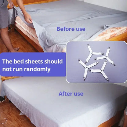 4Pcs Adjustable Bed Sheet And Quilt Holder for Bed Sheet Organizer Mattress Cover Clip For Home Elastic Straps Adjustable Clips - BeeTrendyShop.COM