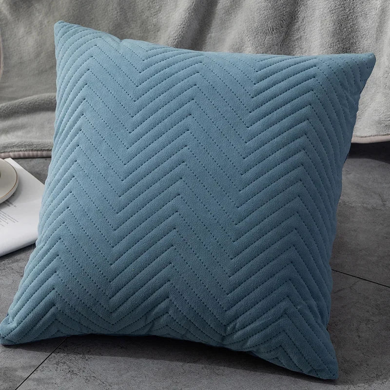 Velvet Plaid Cushion Cover 45x45cm – Embroidered Sofa & Bed Pillowcase