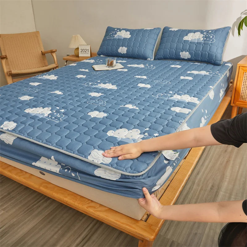 Couple Double Elastic Fitted Bed Sheet – Mattress Cover 140/160x200 Queen Size Bed Linen